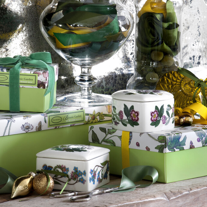 Botanic Garden Square Ceramic Trinket Box 3.5 inch 9.5 cm